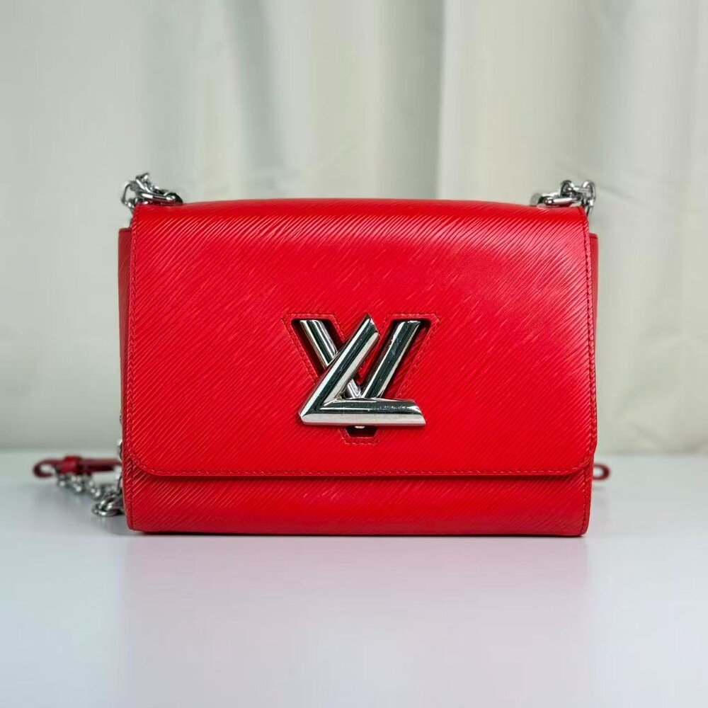 Louis Vuitton Red Epi Leather Twist Shoulder Bag Crossbody with Iconic LV Logo